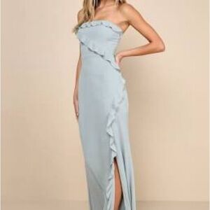 NWT *Sold Out* Lulus Excellent Sensation Sage Green Strapless Ruffled Maxi Dress